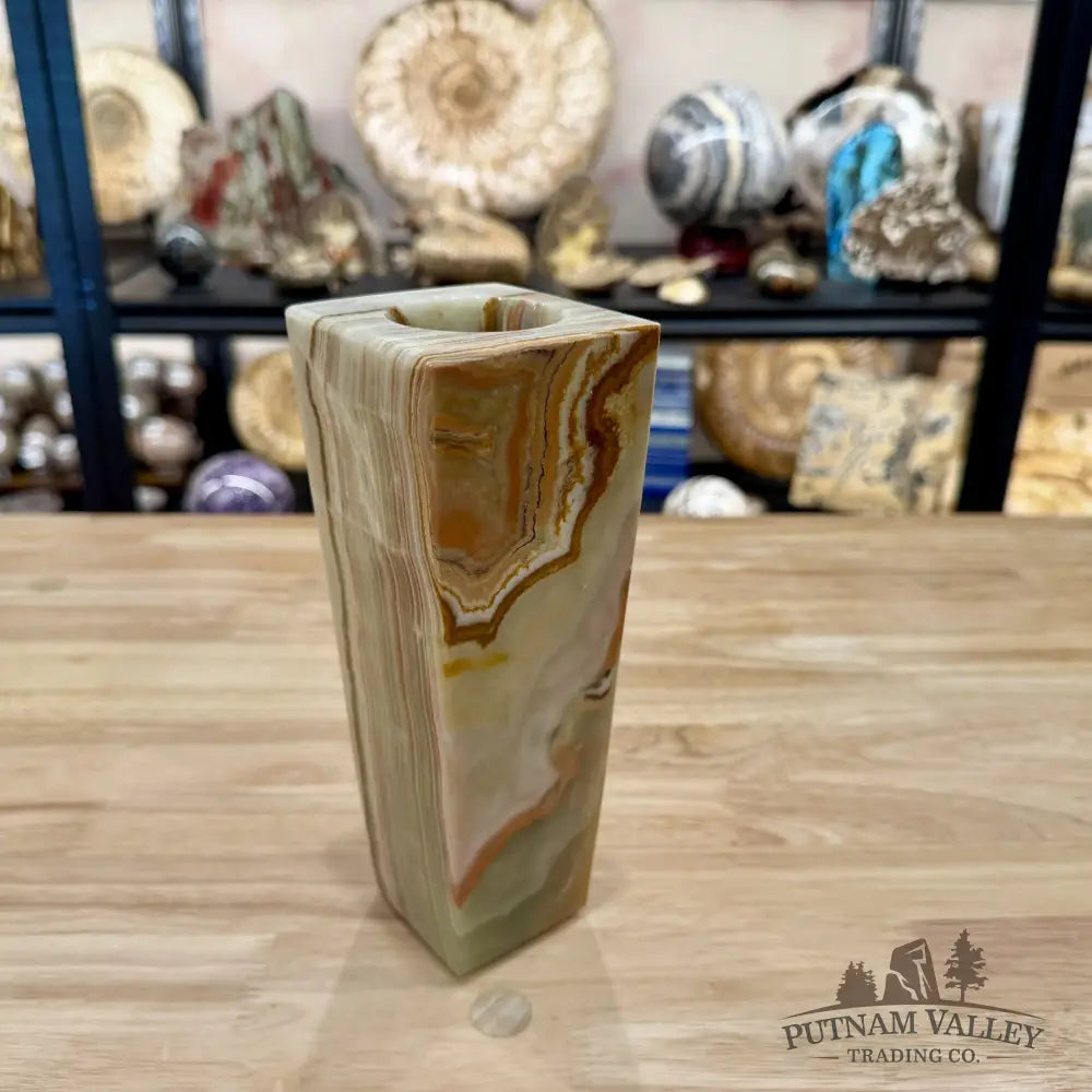 Green Banded Calcite Square Vase - Vase