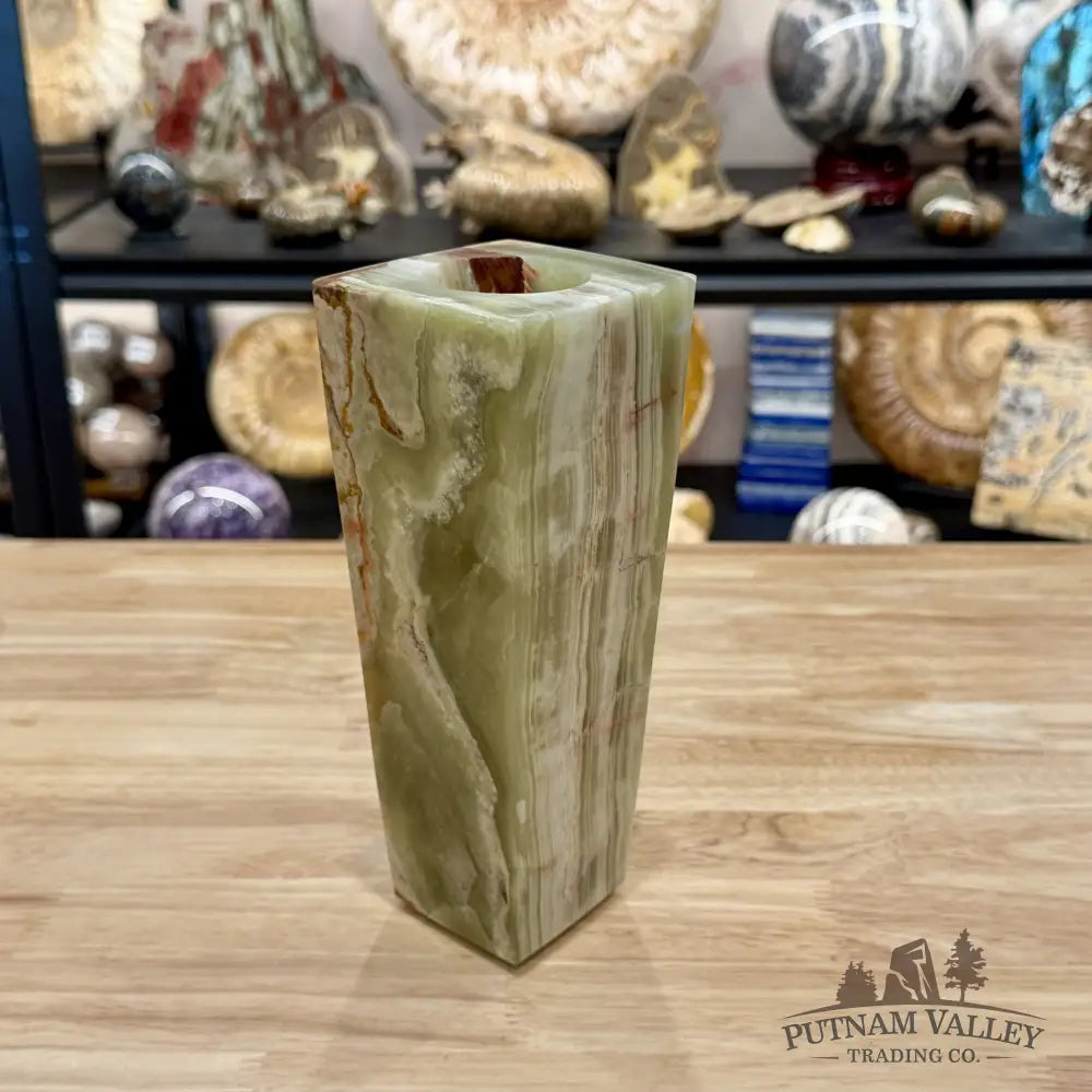 Green Banded Calcite Square Vase - Vase