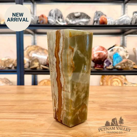 Green Banded Calcite Square Vase - Vase