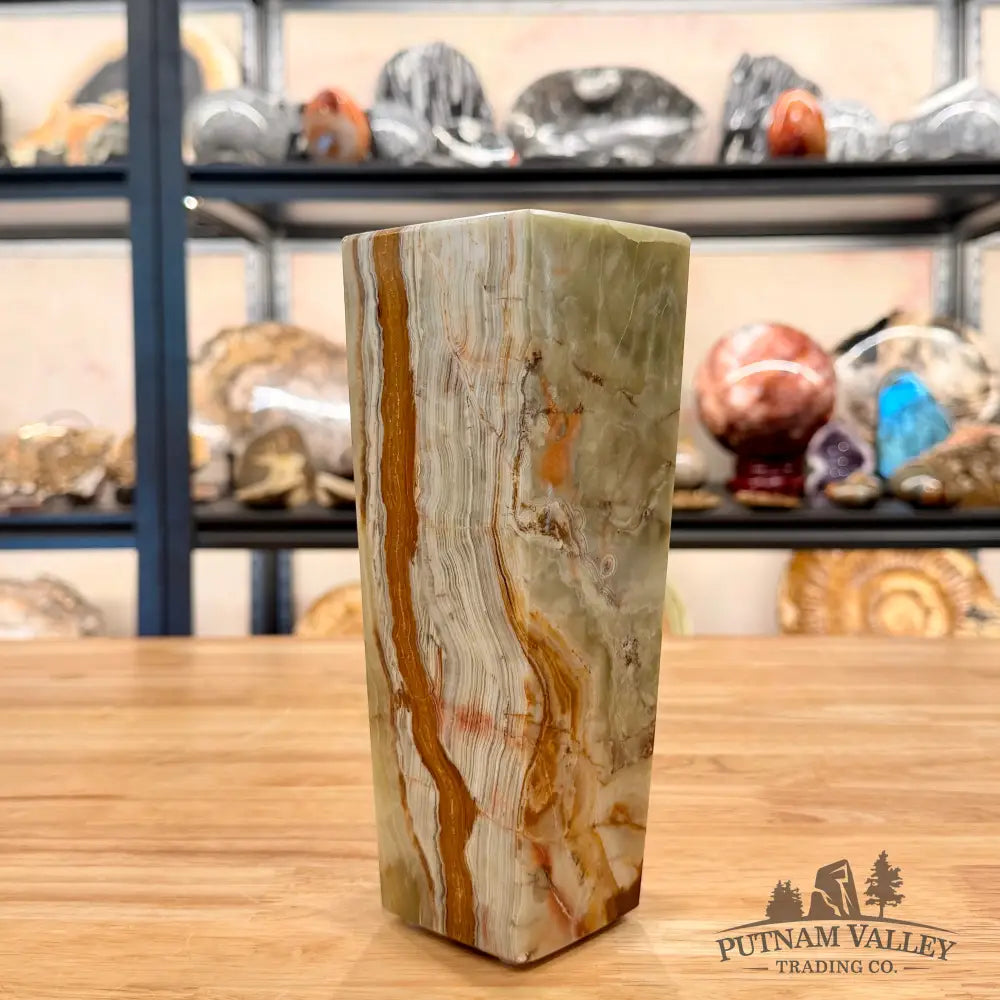 Green Banded Calcite Square Vase - Vase