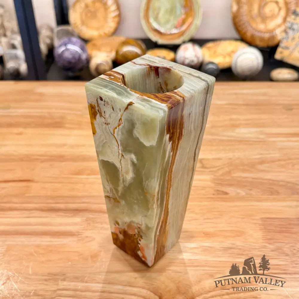 Green Banded Calcite Square Vase - Vase