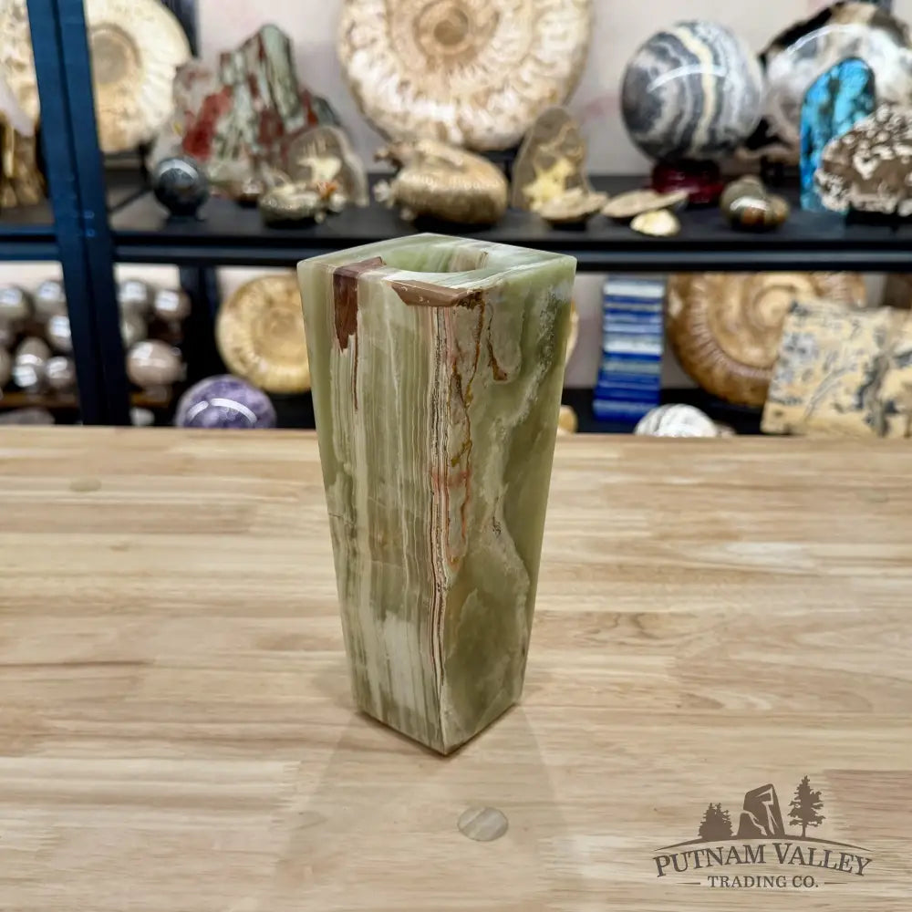Green Banded Calcite Square Vase - Vase
