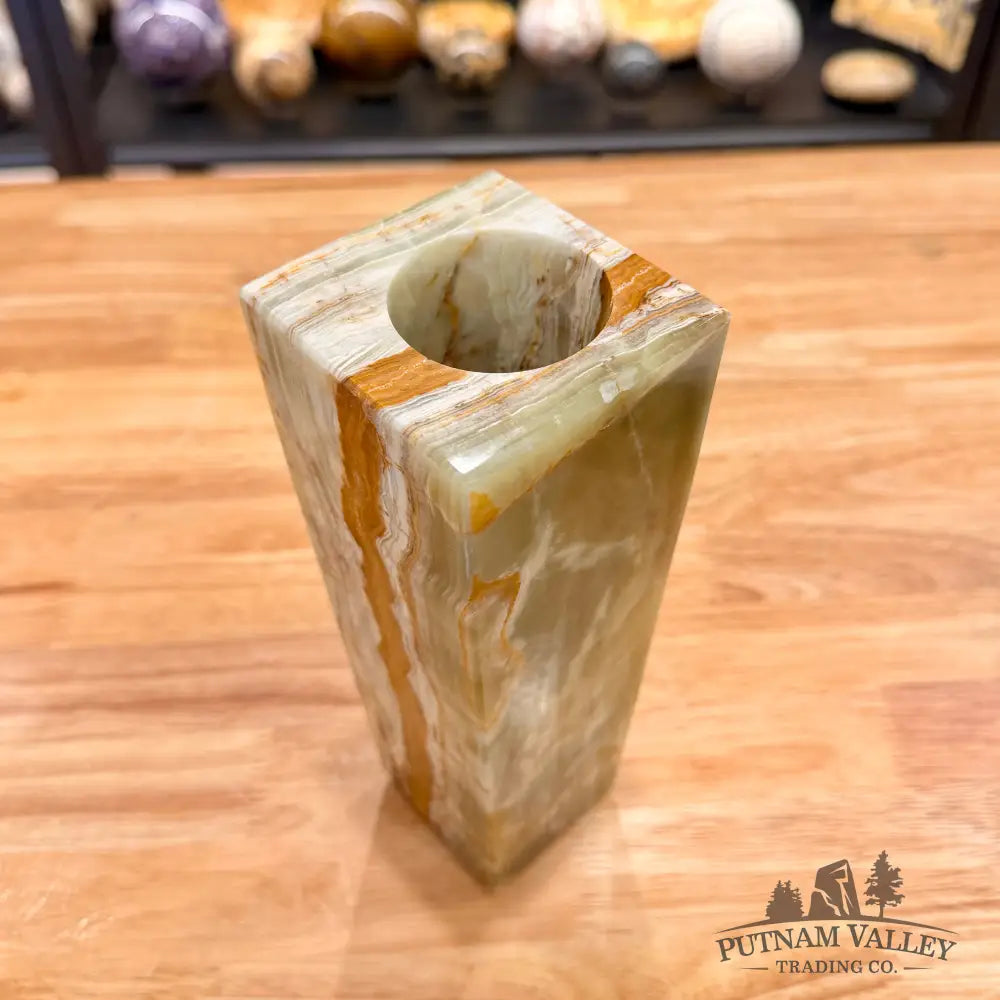 Green Banded Calcite Square Vase - Vase
