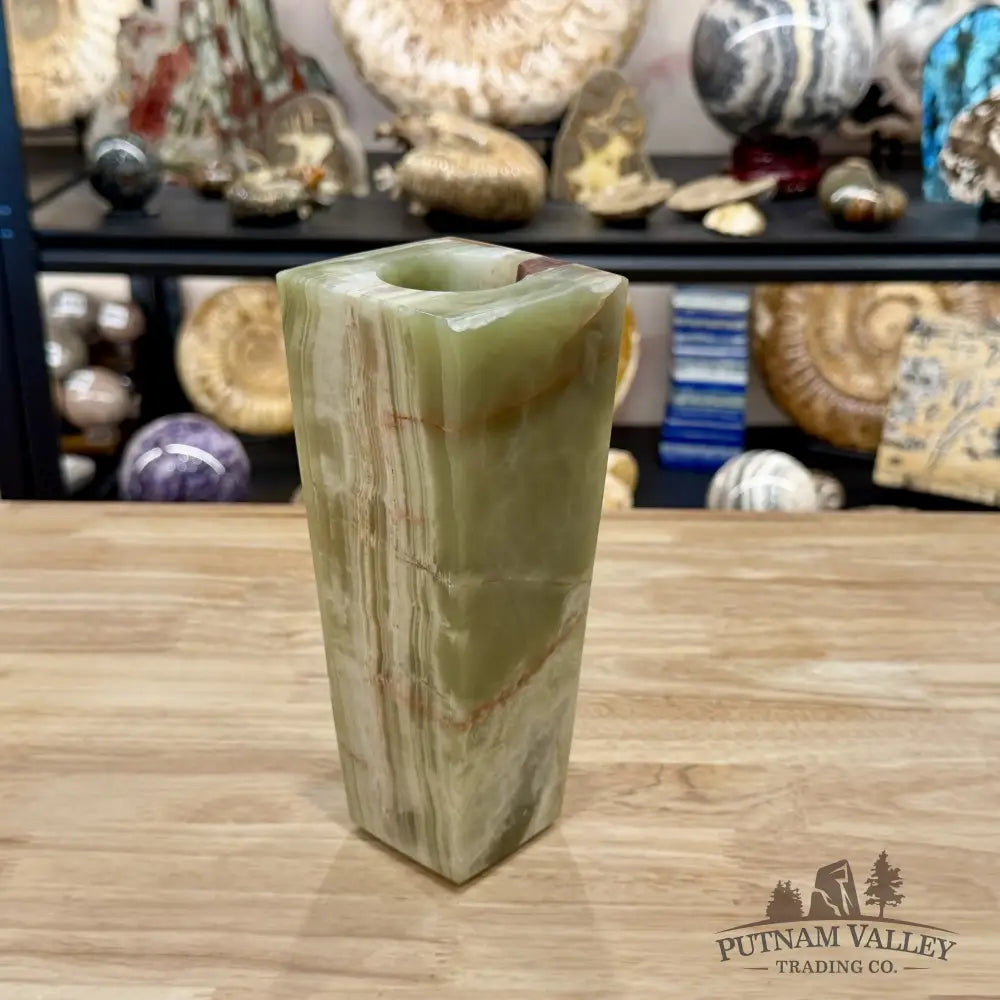 Green Banded Calcite Square Vase - Vase