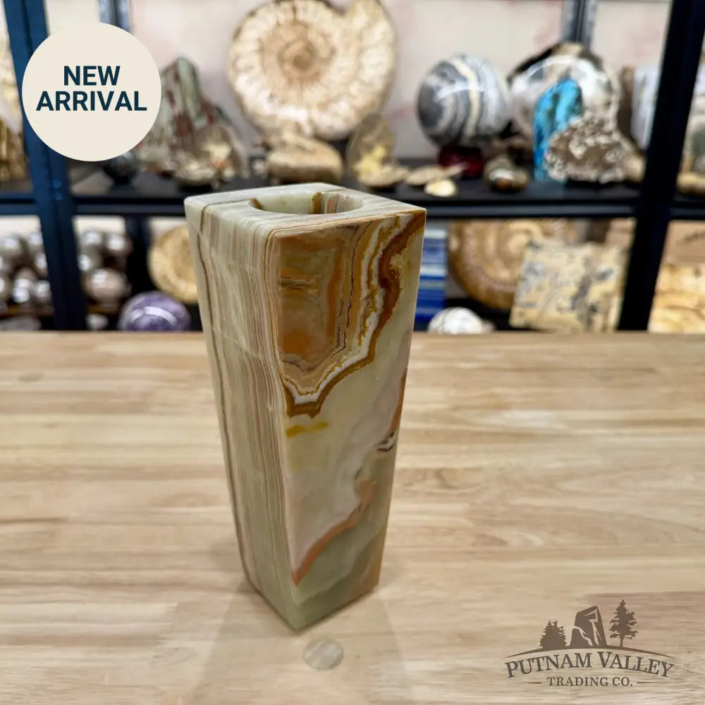 Green Banded Calcite Square Vase - Vase