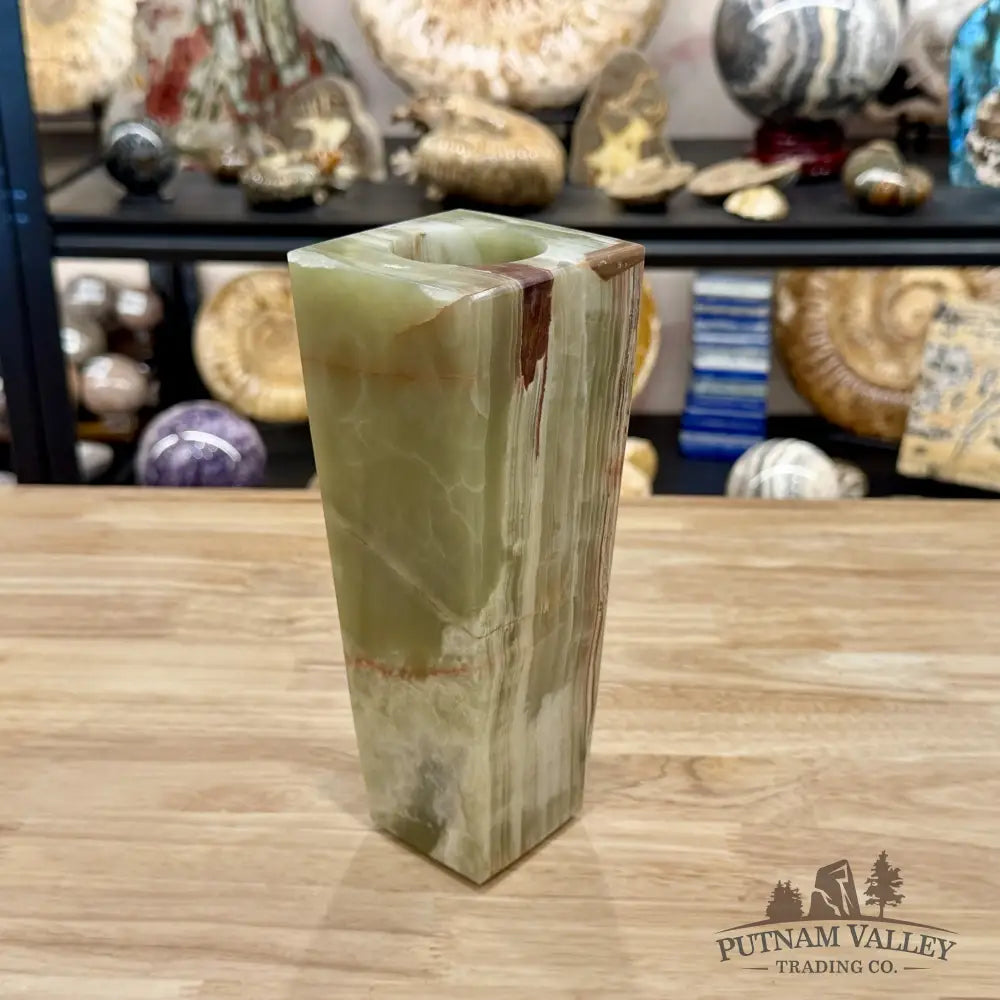 Green Banded Calcite Square Vase - Vase