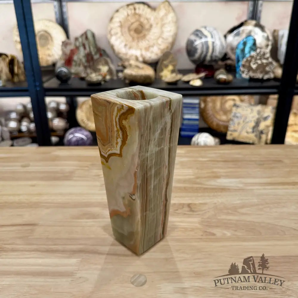 Green Banded Calcite Square Vase - Vase