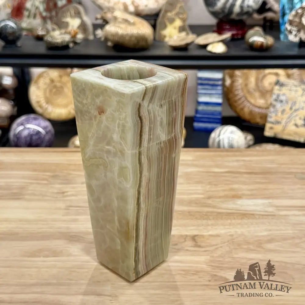 Green Banded Calcite Square Vase - Vase