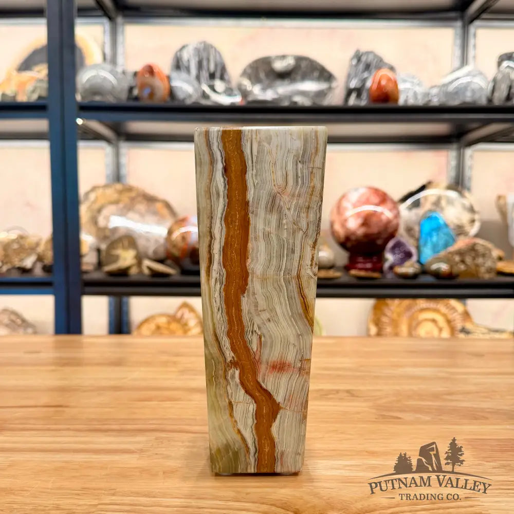 Green Banded Calcite Square Vase - Vase