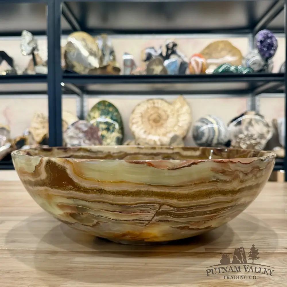 Green Banded Calcite Bowl 13.7’’ - Bowl