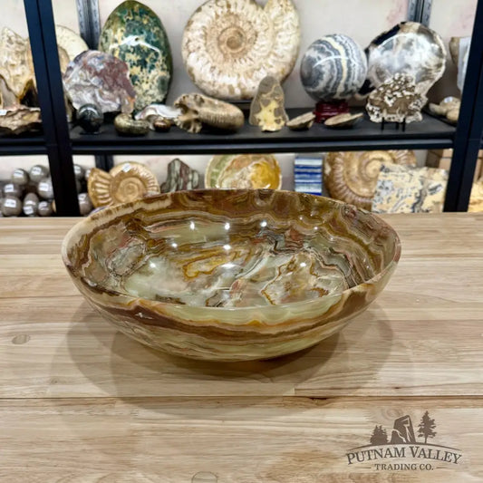 Green Banded Calcite Bowl 13.7’’ - Bowl