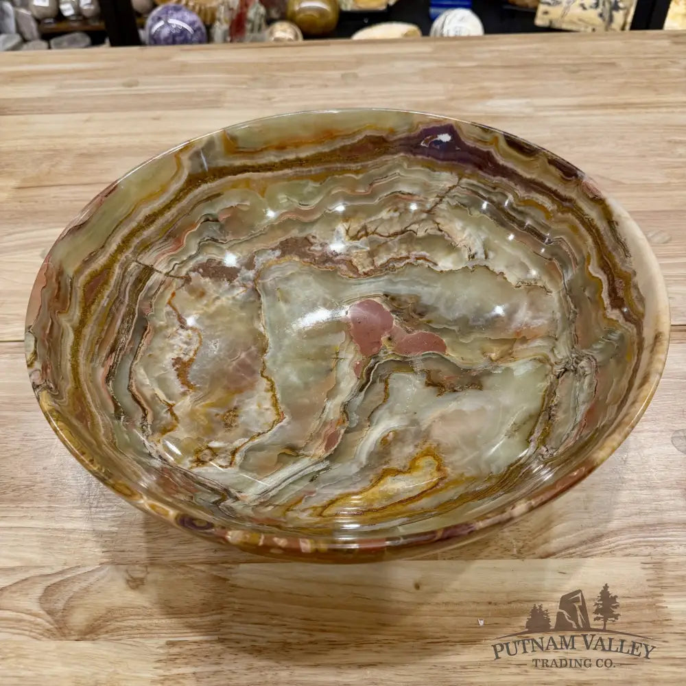 Green Banded Calcite Bowl 13.7’’ - Bowl