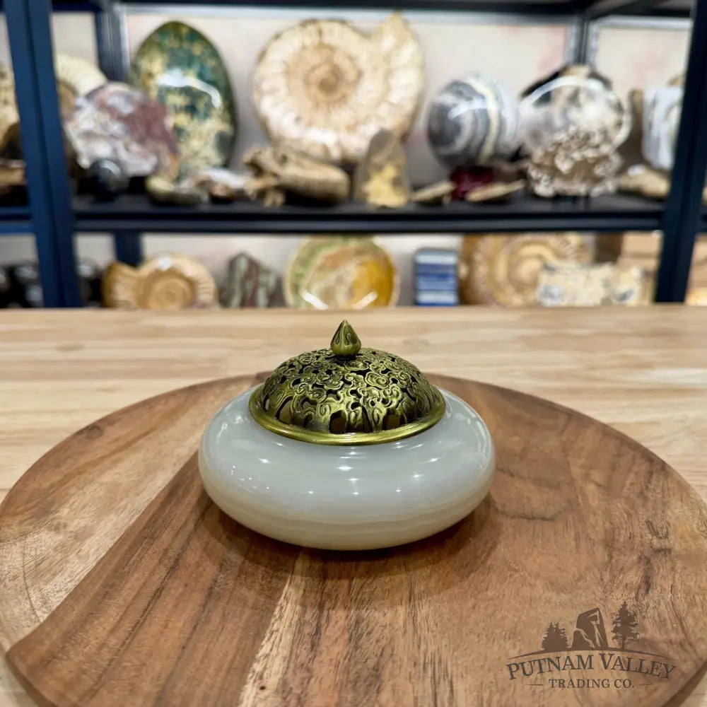 Green Banded Calcite Trinket Box | Incense Burner - Trinket Box