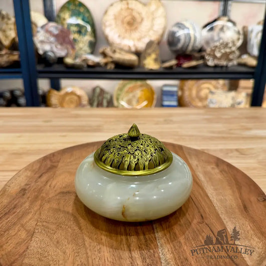 Green Banded Calcite Trinket Box | Incense Burner - Trinket Box