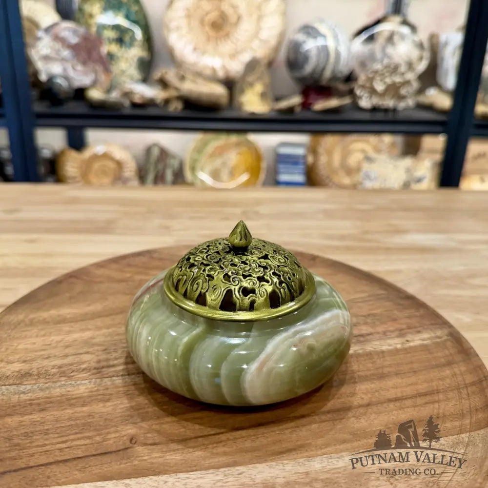 Green Banded Calcite Trinket Box | Incense Burner - Trinket Box