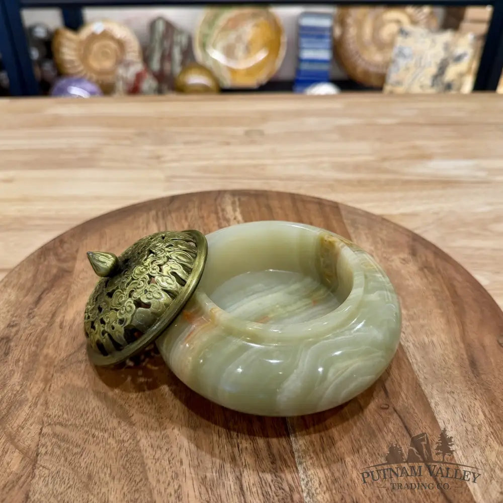 Green Banded Calcite Trinket Box | Incense Burner - Trinket Box
