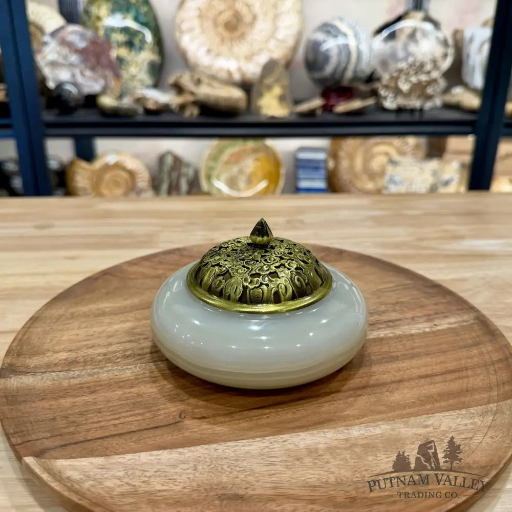Green Banded Calcite Trinket Box | Incense Burner - Trinket Box