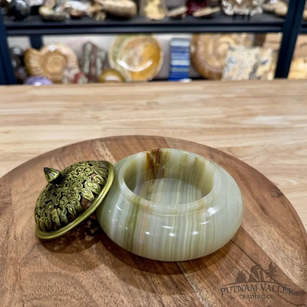 Green Banded Calcite Trinket Box | Incense Burner - Trinket Box
