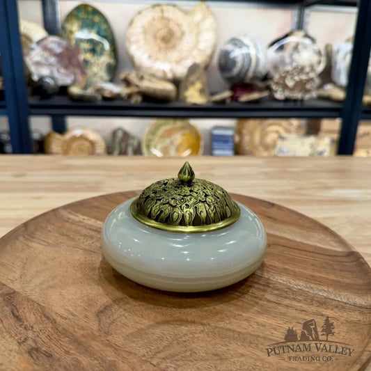 Green Banded Calcite Trinket Box | Incense Burner - Trinket Box