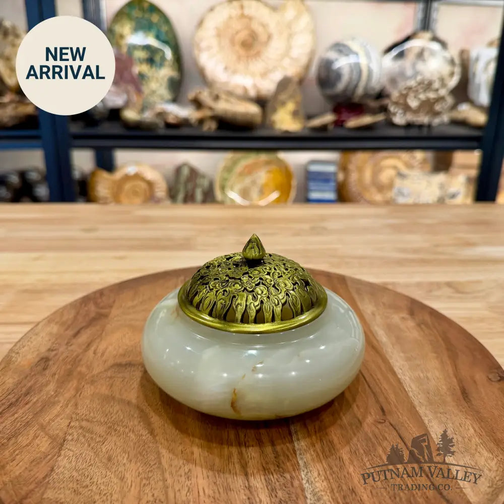 Green Banded Calcite Trinket Box | Incense Burner - Trinket Box