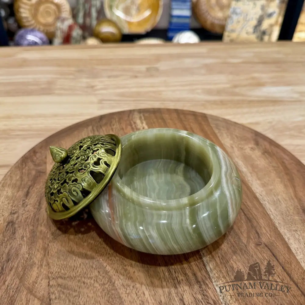 Green Banded Calcite Trinket Box | Incense Burner - Trinket Box