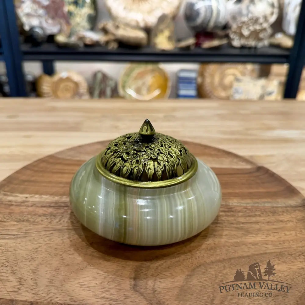 Green Banded Calcite Trinket Box | Incense Burner - Trinket Box