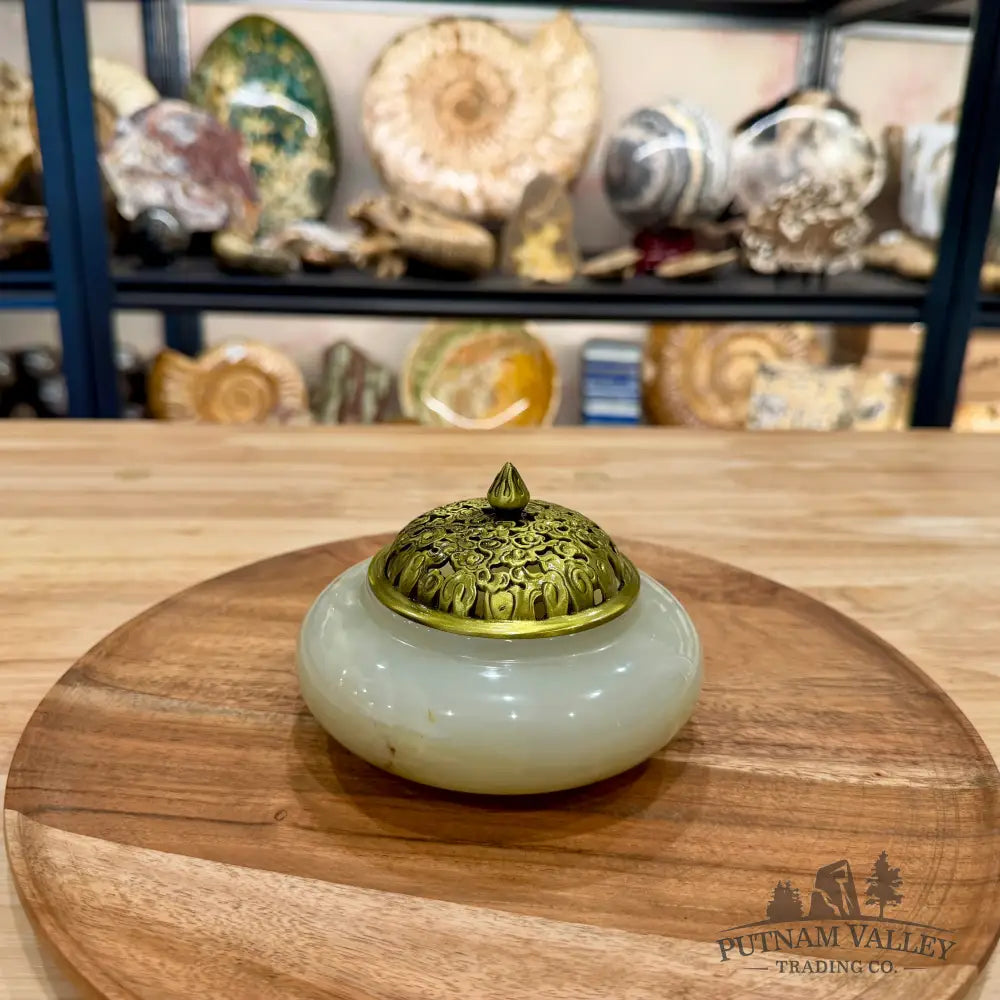 Green Banded Calcite Trinket Box | Incense Burner - Trinket Box