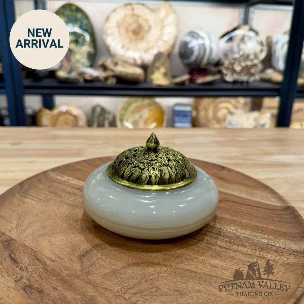 Green Banded Calcite Trinket Box | Incense Burner - Trinket Box
