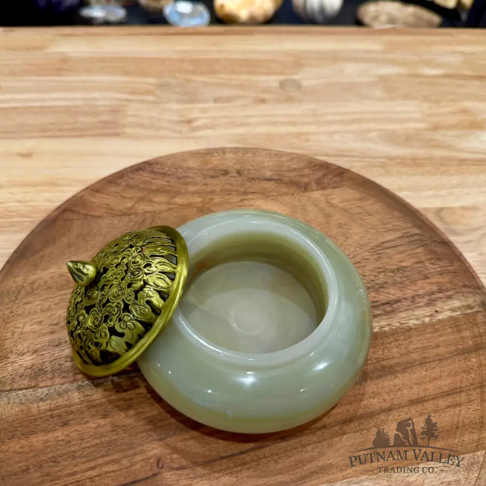 Green Banded Calcite Trinket Box | Incense Burner - Trinket Box