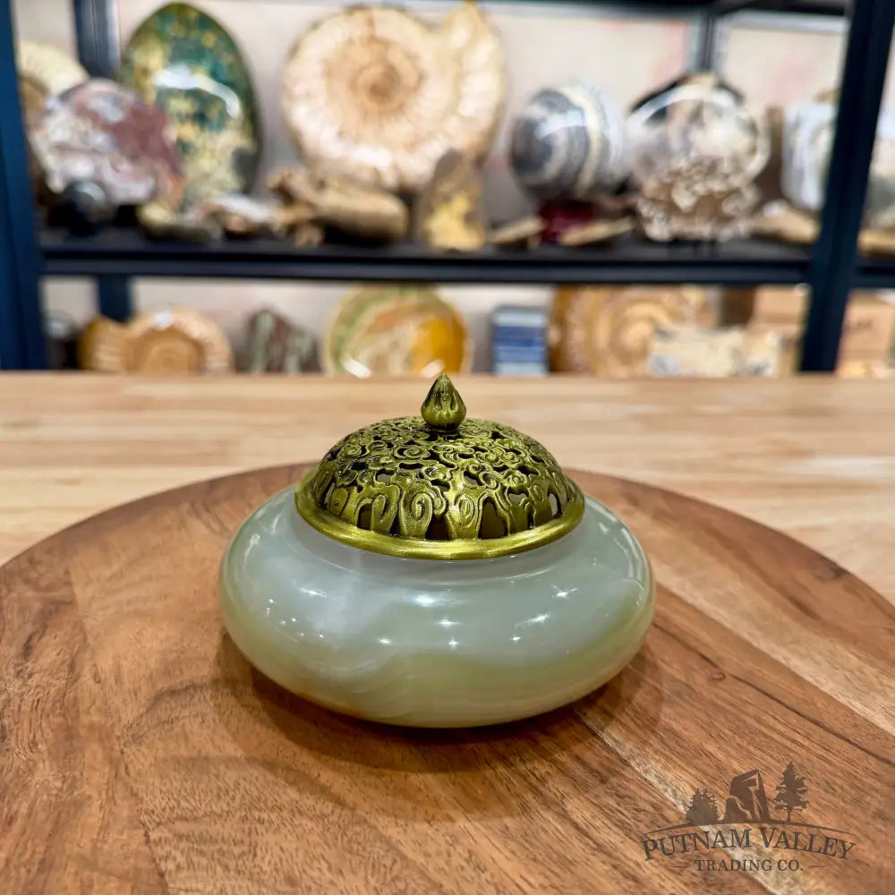 Green Banded Calcite Trinket Box | Incense Burner - Trinket Box