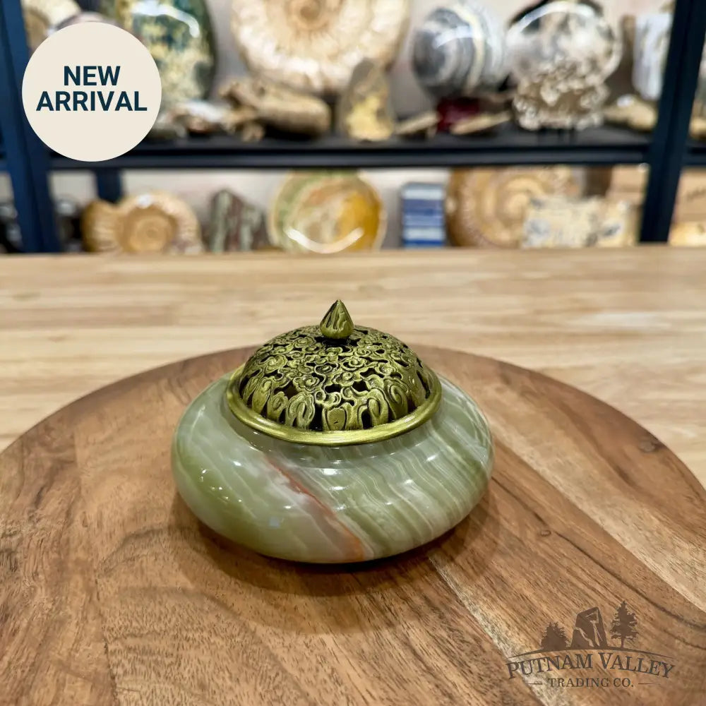 Green Banded Calcite Trinket Box | Incense Burner - Trinket Box