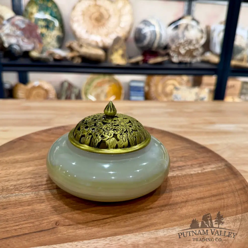 Green Banded Calcite Trinket Box | Incense Burner - Trinket Box