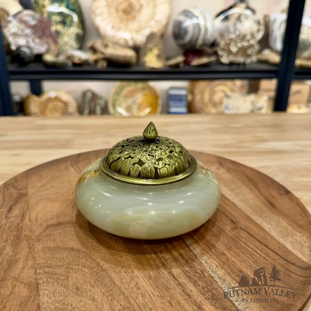 Green Banded Calcite Trinket Box | Incense Burner - Trinket Box