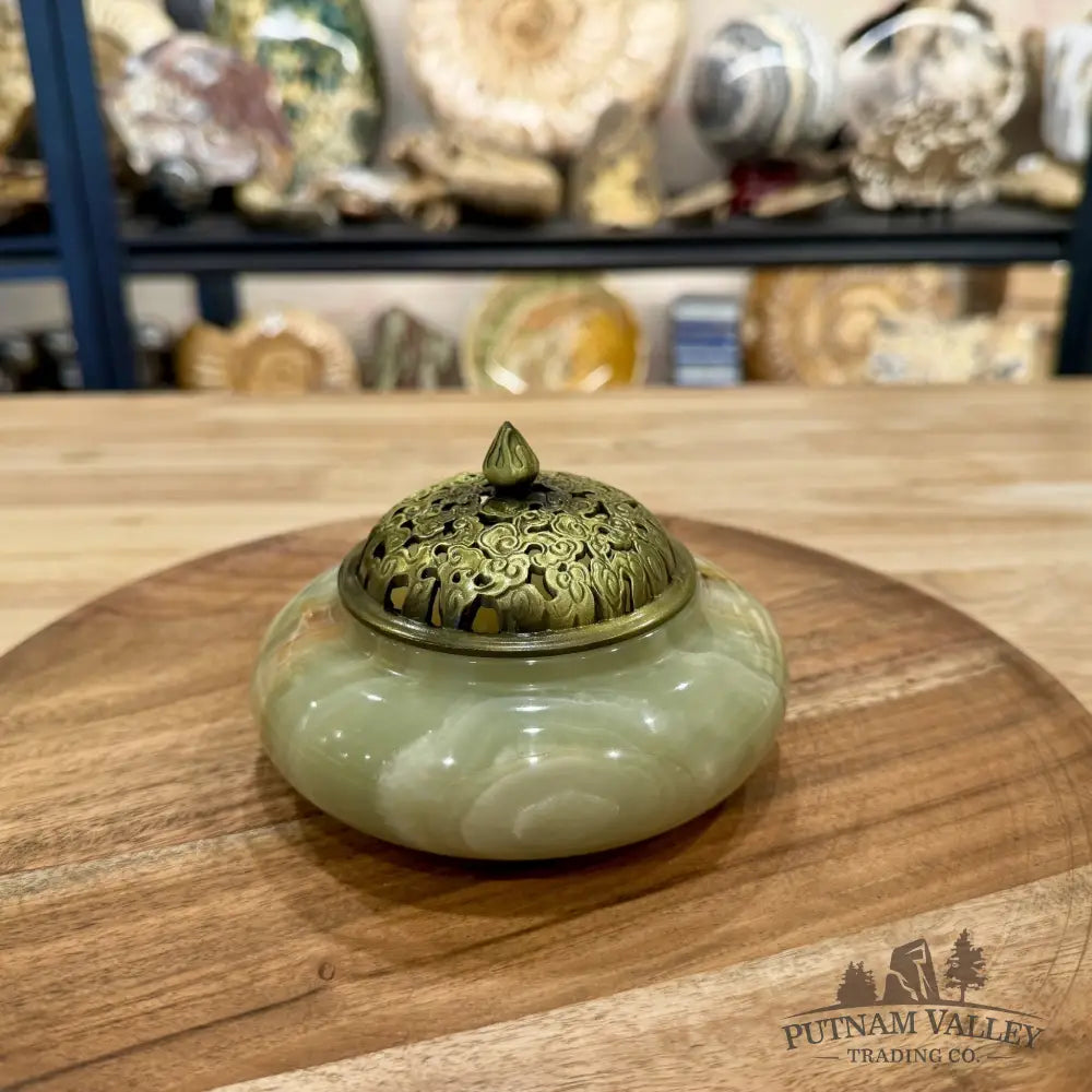 Green Banded Calcite Trinket Box | Incense Burner - Trinket Box