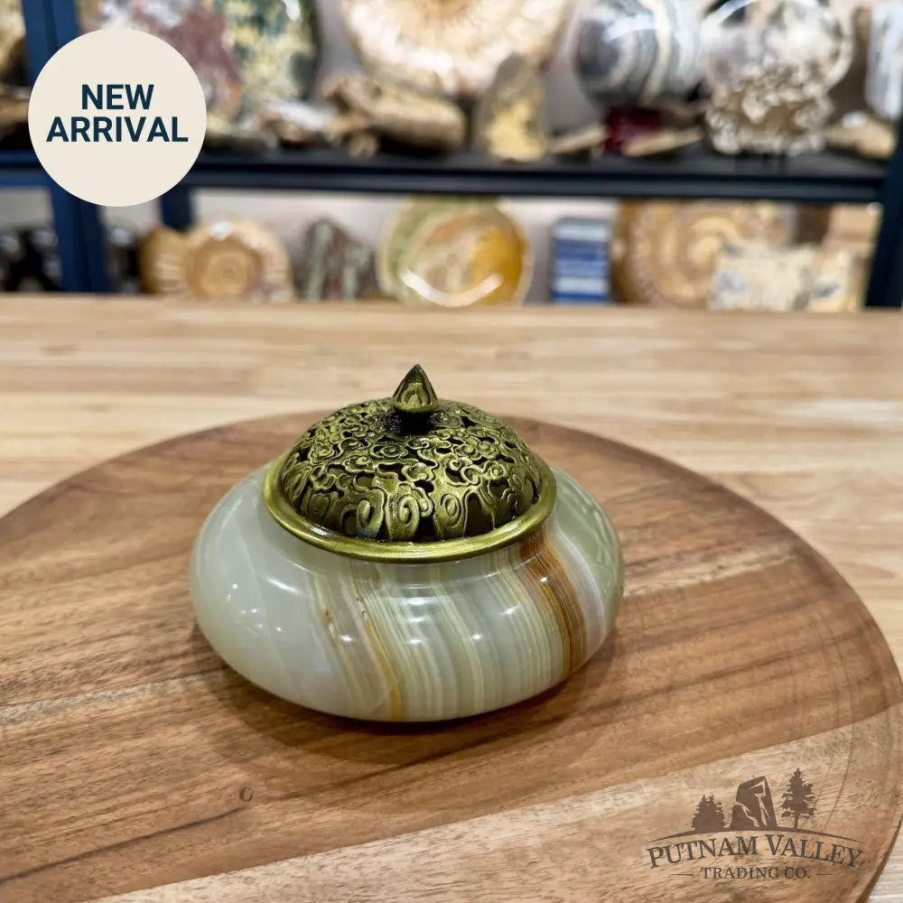 Green Banded Calcite Trinket Box | Incense Burner - Trinket Box