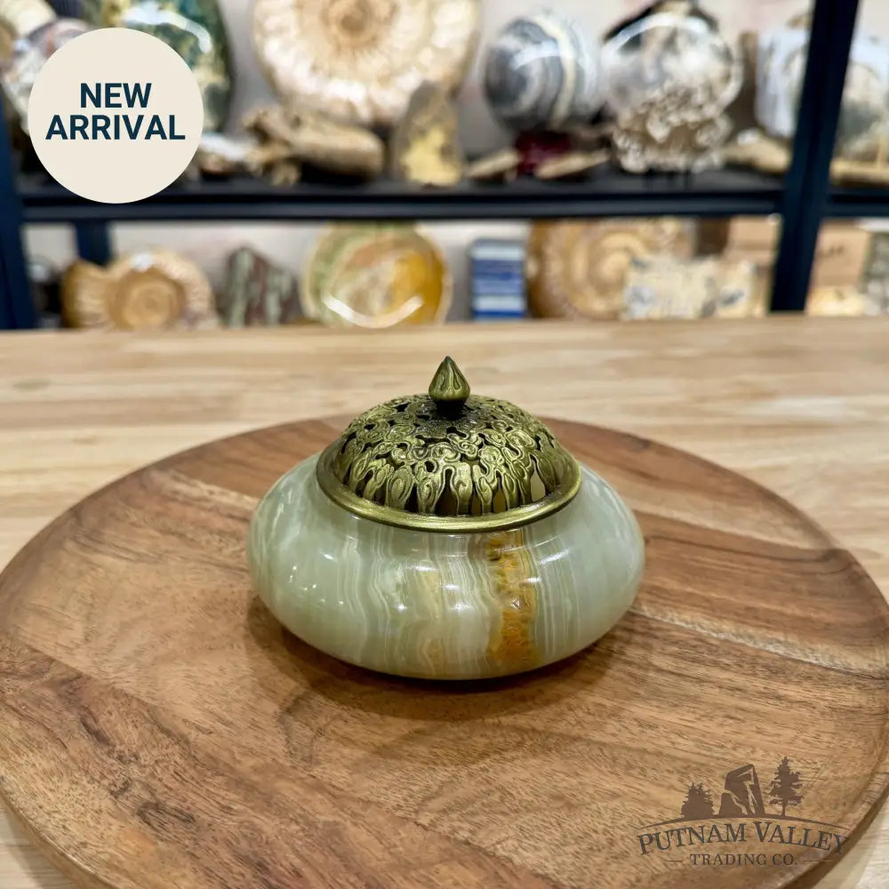 Green Banded Calcite Trinket Box | Incense Burner - Trinket Box