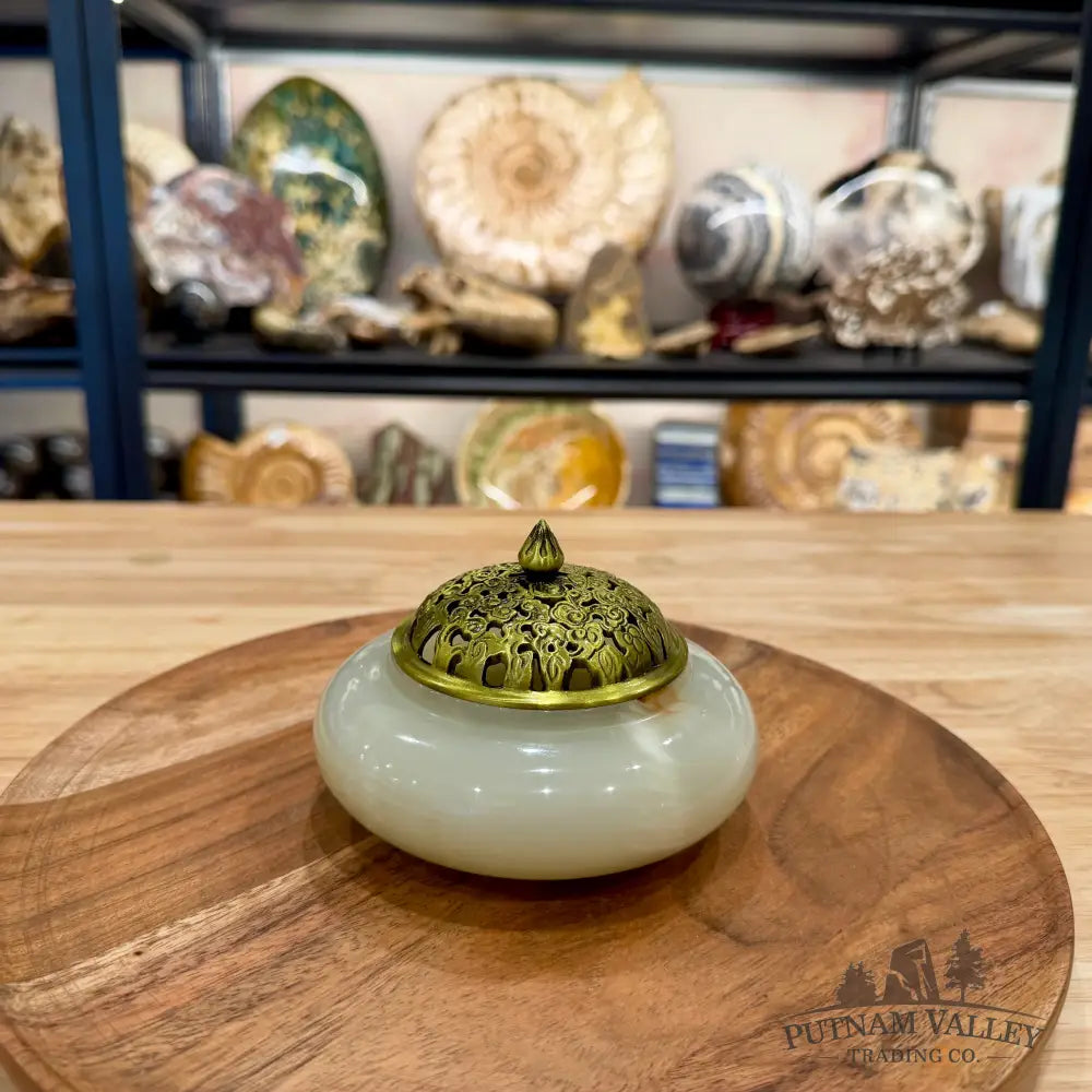 Green Banded Calcite Trinket Box | Incense Burner - Trinket Box