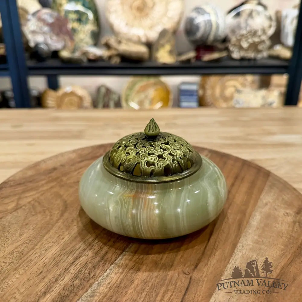 Green Banded Calcite Trinket Box | Incense Burner - Trinket Box