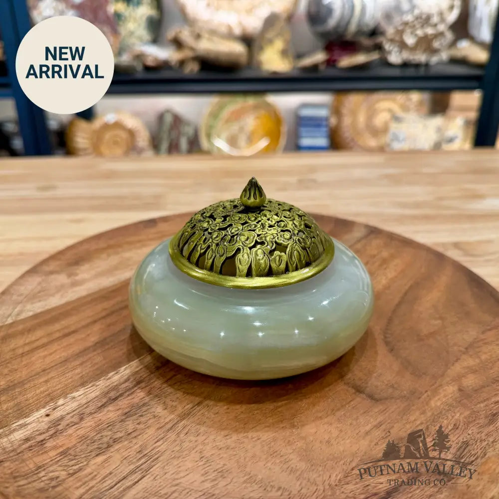 Green Banded Calcite Trinket Box | Incense Burner - Trinket Box