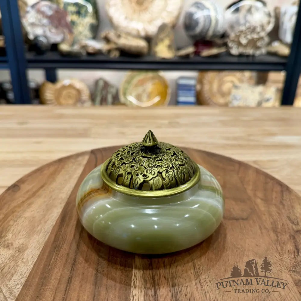 Green Banded Calcite Trinket Box | Incense Burner - Trinket Box
