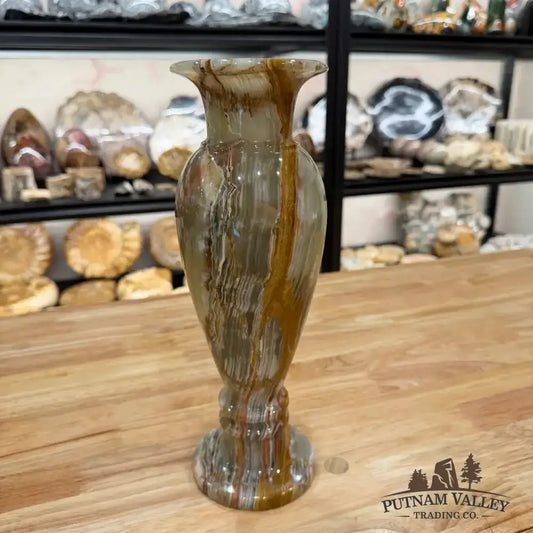 Green Banded Calcite Vase - Putnam Valley Trading Co.
