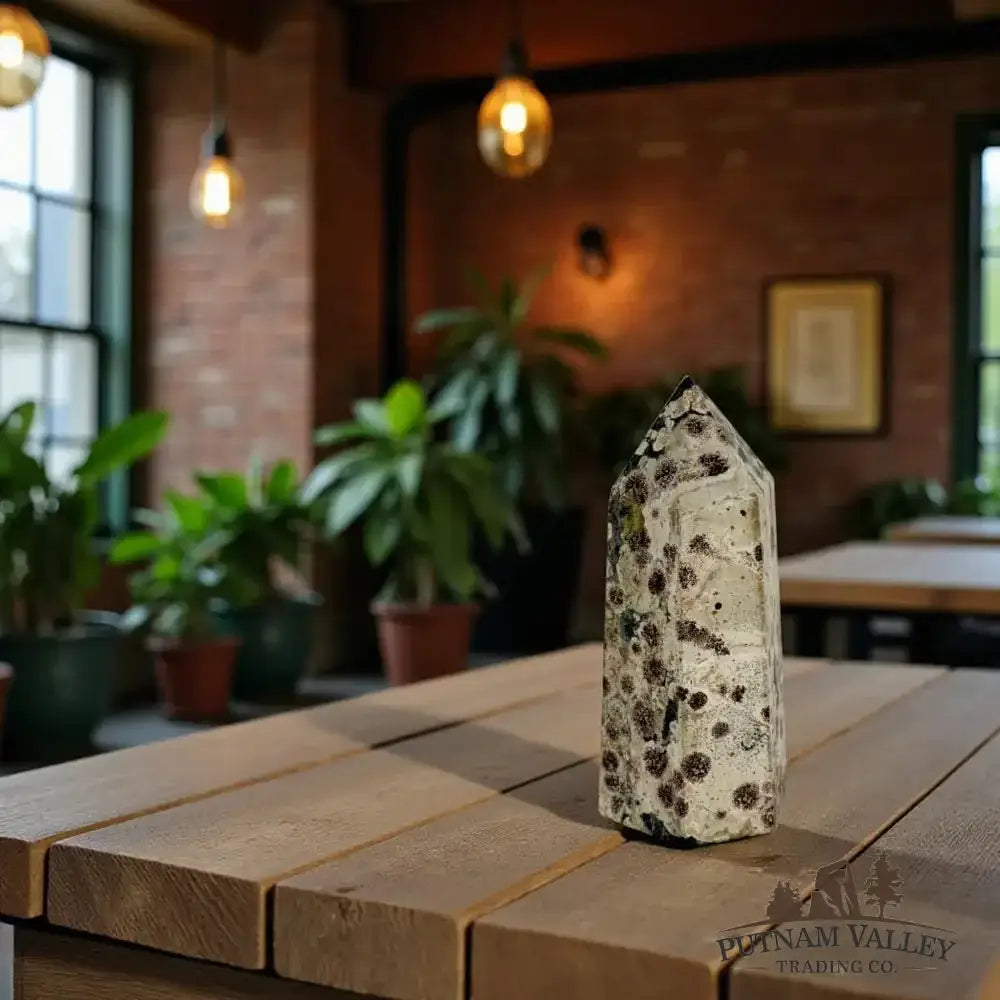 Green Flower Jasper Table Accent Detail View - Putnam Valley Trading