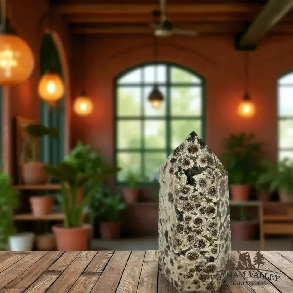 Green Flower Jasper Table Accent Front View - Putnam Valley Trading