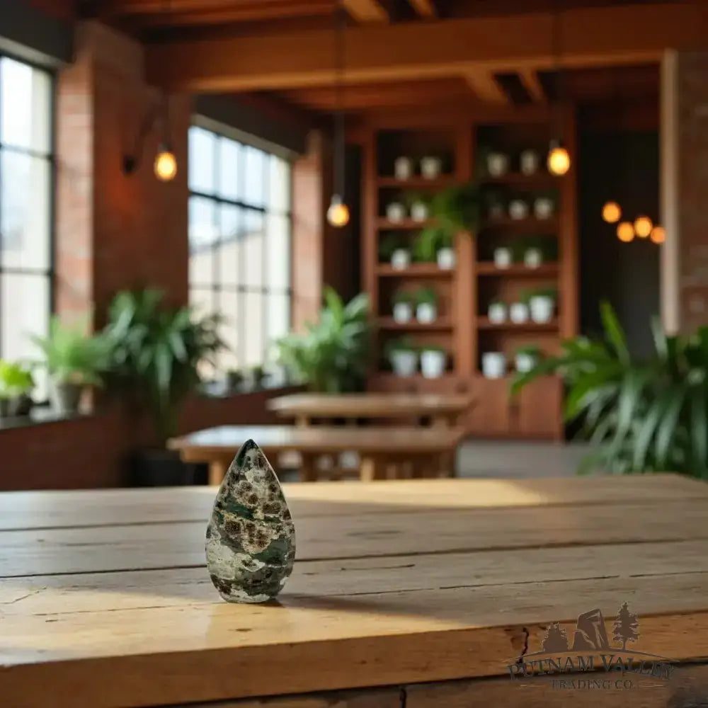 Green Flower Jasper Table Accent Front View - Putnam Valley Trading