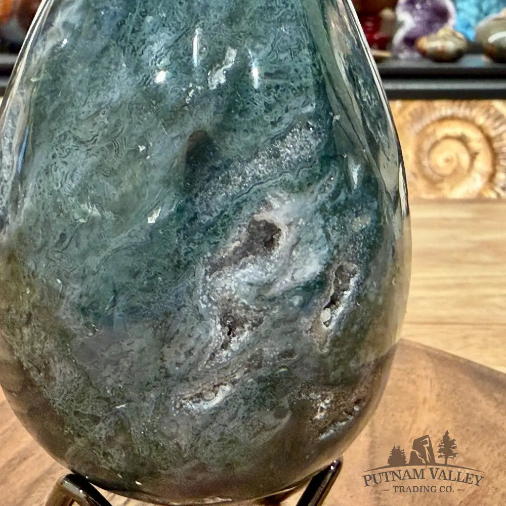 Green Moss Agate Faceted Egg 4.69’’ - Egg