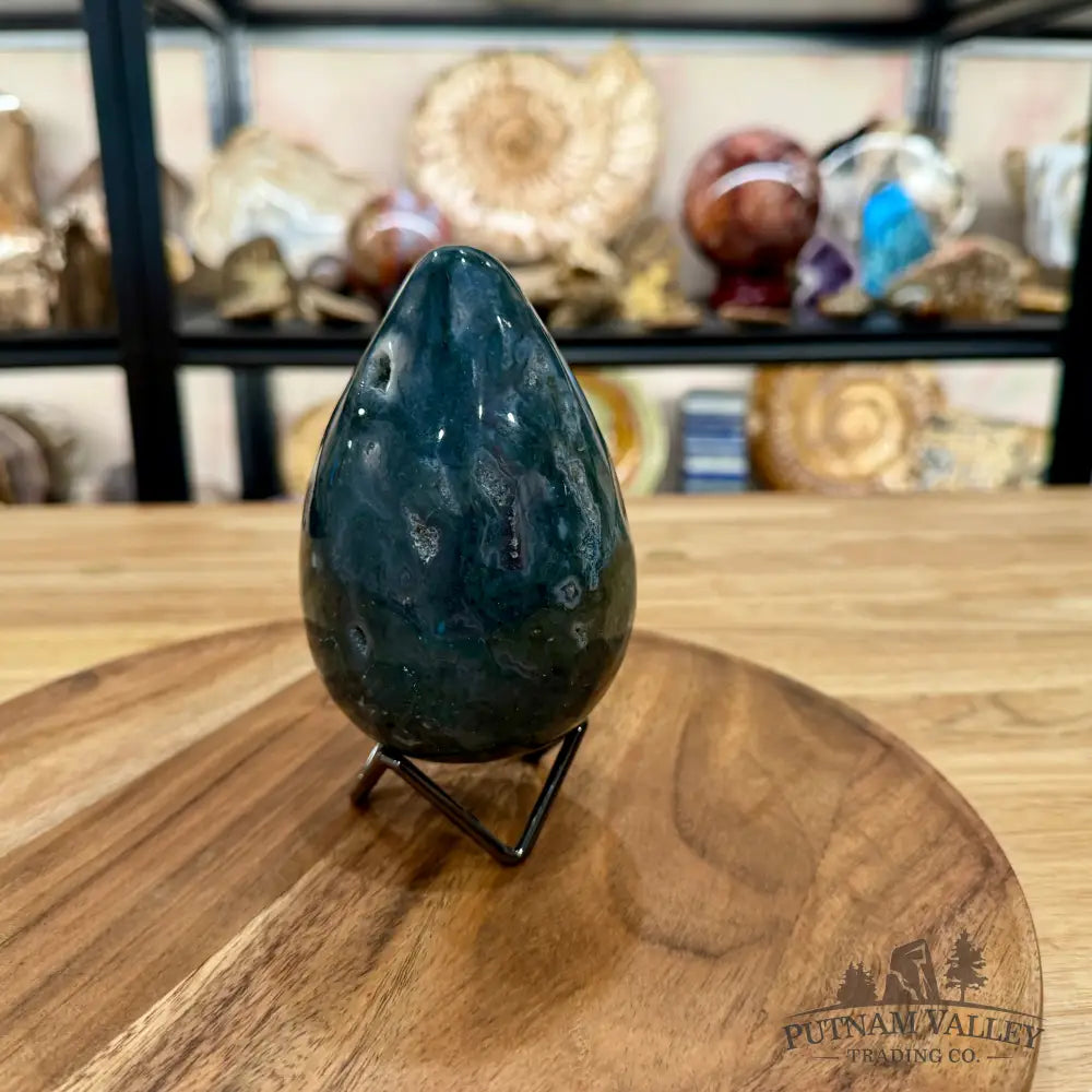 Green Moss Agate Faceted Egg 4.69’’ - Egg