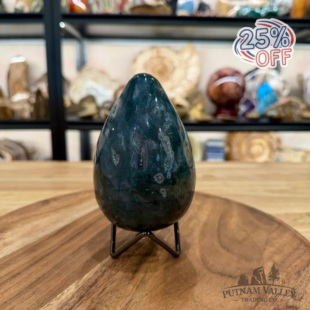 Green Moss Agate Faceted Egg 4.69’’ - Egg