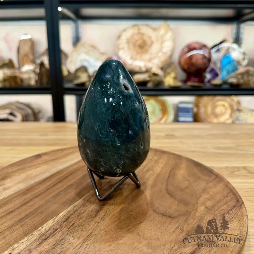 Green Moss Agate Faceted Egg 4.69’’ - Egg