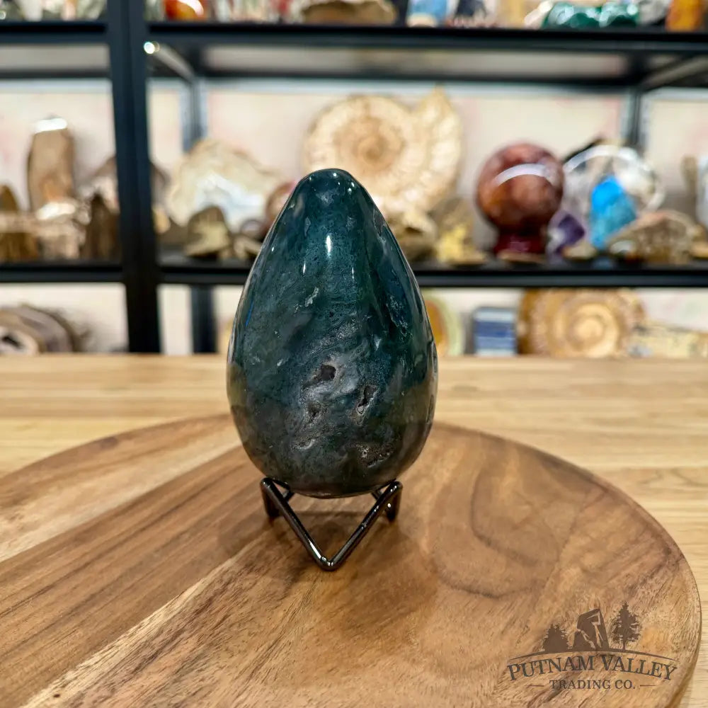 Green Moss Agate Faceted Egg 4.69’’ - Egg