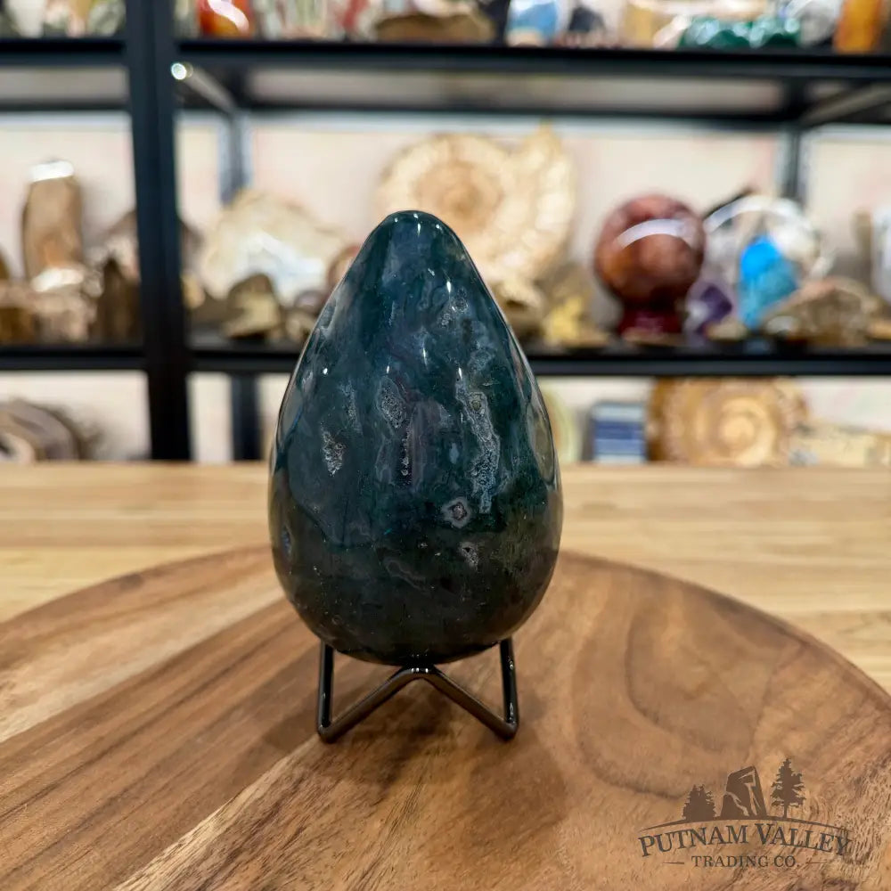 Green Moss Agate Faceted Egg 4.69’’ - Egg